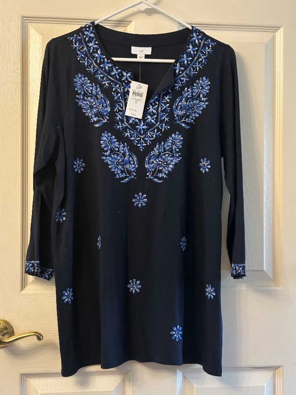 NWT J. Jill Navy Embroidered Tunic, Size S